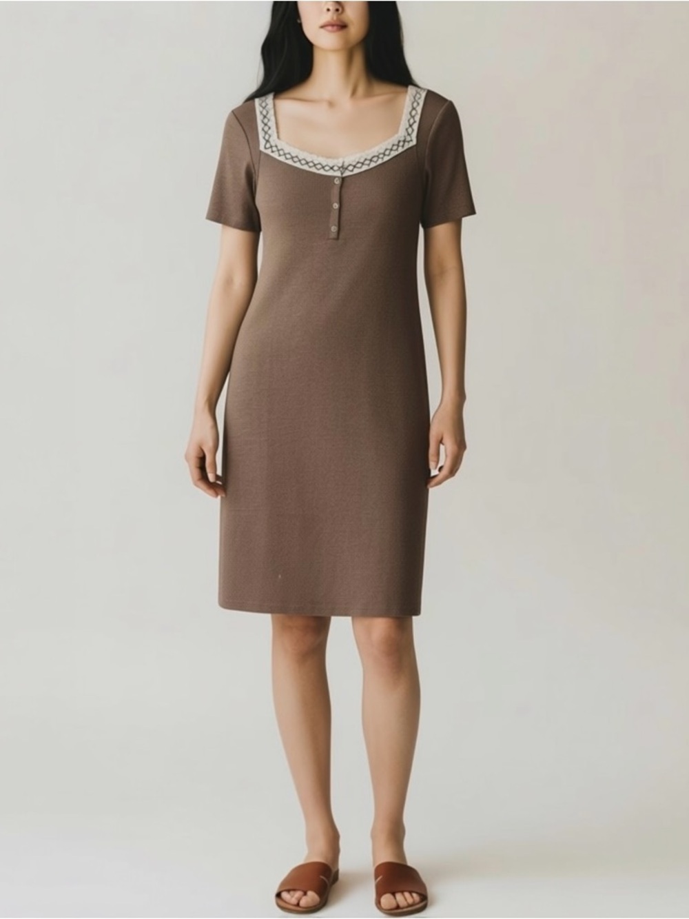 Hayden Los Angeles Brown Short Sleeve Knit Dress Ruffle Detail Size Large
